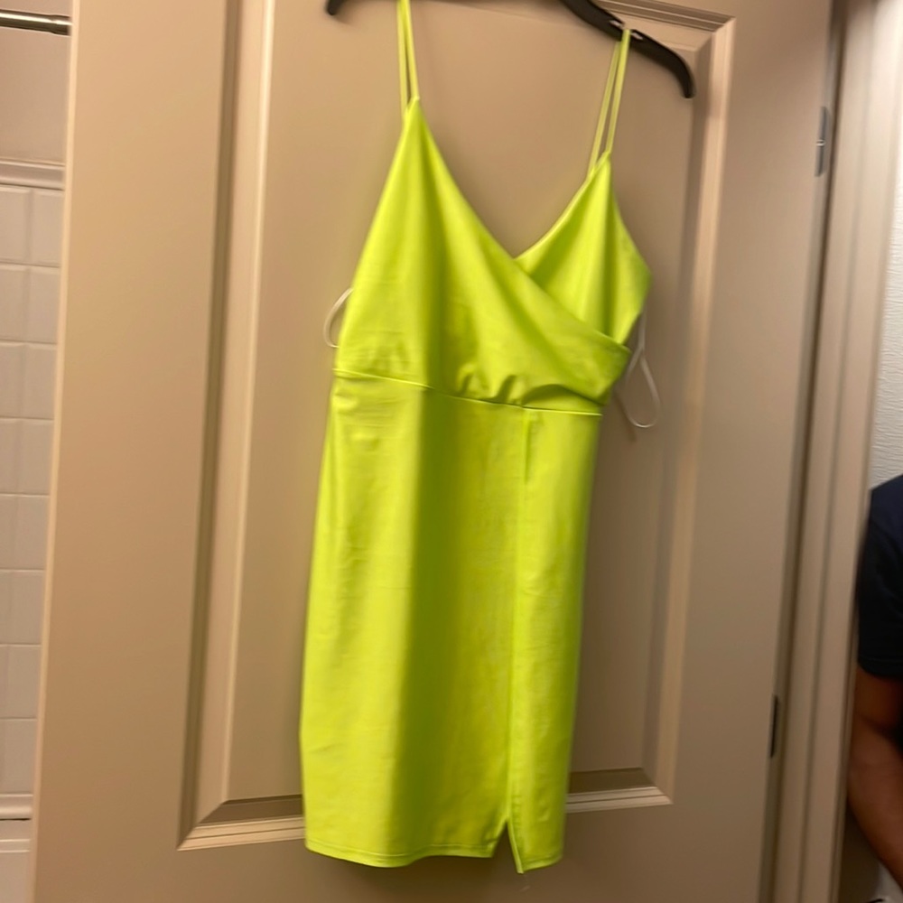 Fashion nova lime green mini dress with slit